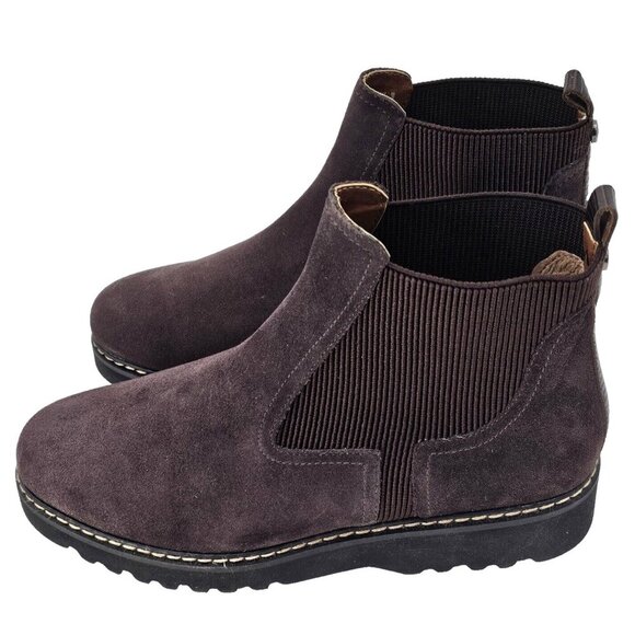 Donald Pliner Cutecs Lug Chelsea Ankle Boots Dark Brown Suede Women's Size 5.5 M - Picture 1 of 7